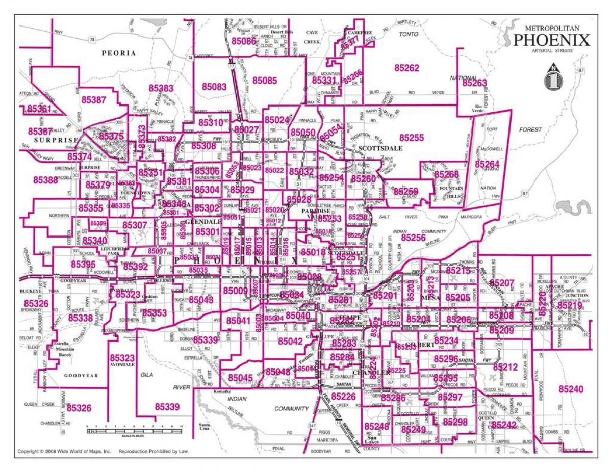 qyteti i Phoenix kodi zip hartë