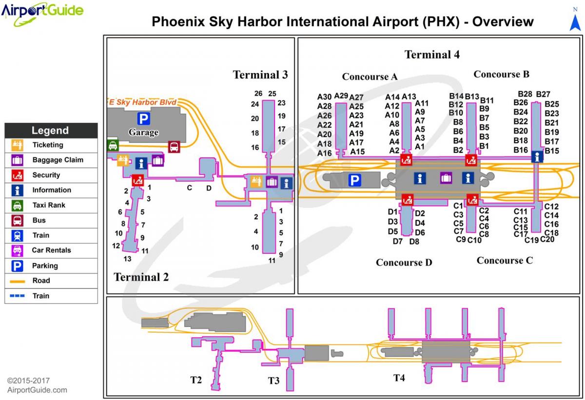 harta e Phoenix sky harbor aeroport